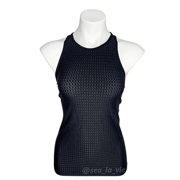Lorna Jane NEW Strappy Cut-Out Mesh Active Tank in Black - Picture 2 of 3